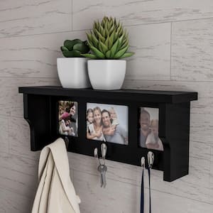 18.75 in. L x 4 in. W x 7 in. H Black Wood Decorative Wall Shelf and Picture Collage with Hanging Hooks