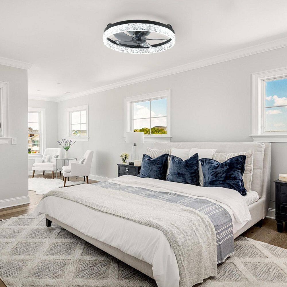 19 in. Black 7 ABS Blades Flush Mount Standard Frame Iceberg Ceiling Fan with LED Light and Remote Control Included price history on PriceWatchPro