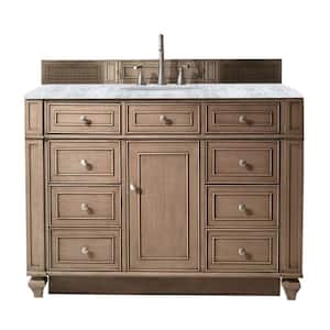Bristol 48 in. W x 23.5 in. D x 34 in. H Single Vanity in Whitewashed Walnut with Marble Top in Carrara White