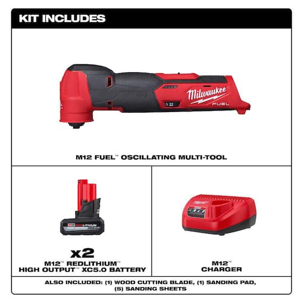 Milwaukee - M12 FUEL 12V Lithium-Ion Cordless Oscillating Multi-Tool with M12 XC 5.0 Ah Battery (2-Pack) Starter Kit and Charger