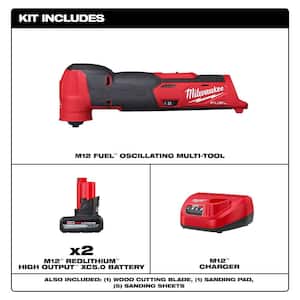 M12 FUEL 12V Lithium-Ion Cordless Oscillating Multi-Tool with M12 XC 5.0 Ah Battery (2-Pack) Starter Kit and Charger
