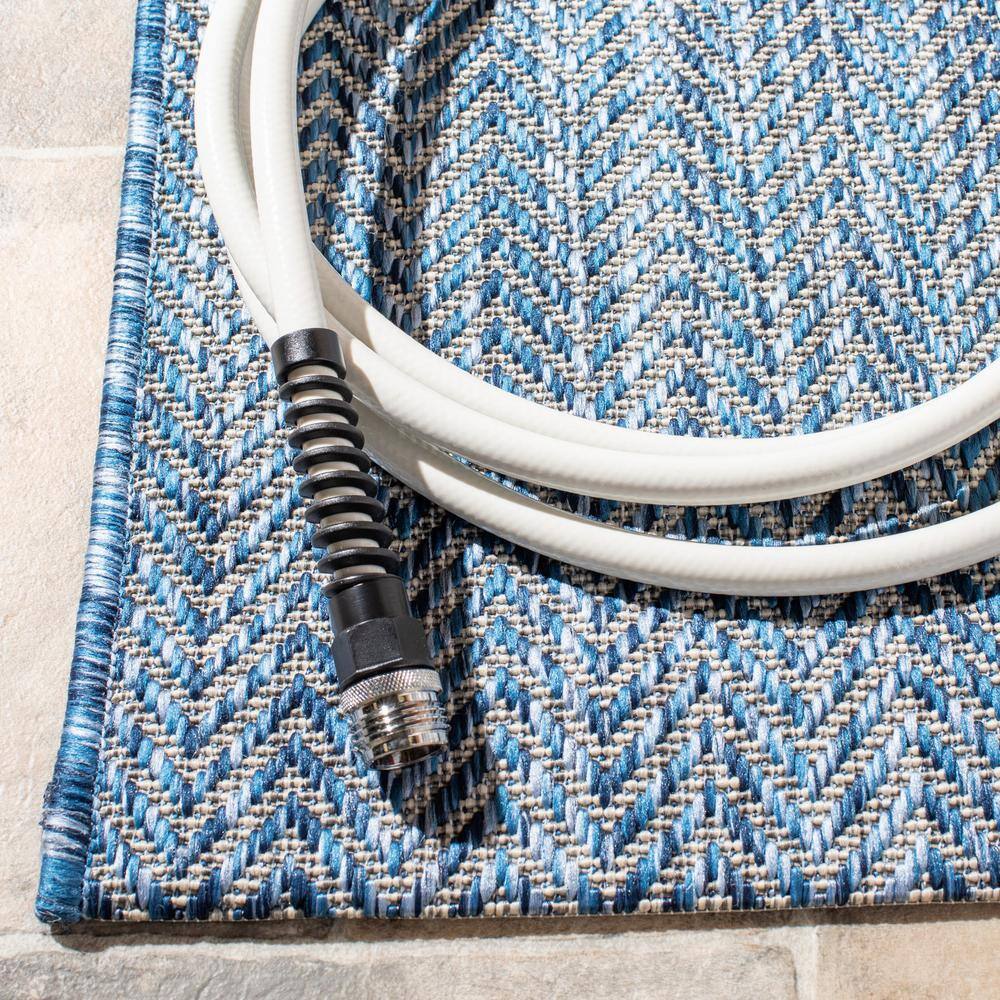 Blue Chevron Indoor/Outdoor Washable Area Rug