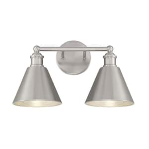 17 in. W x 10 in. H 2-Light Brushed Nickel Bathroom Vanity Light with Metal Shades