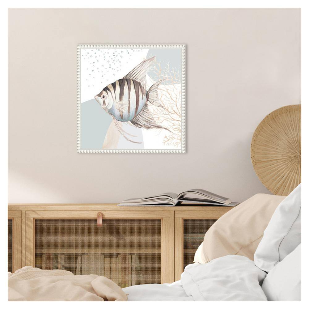 Ocean Oasis Bubbles Striped Fish Canvas Wall Art with White Frame