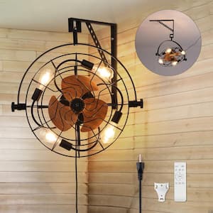 23 in. 4-Light Indoor Black Farmhouse Caged Ceiling Fan with Lights Ceiling Fan with Remote and Wood Grain Blades