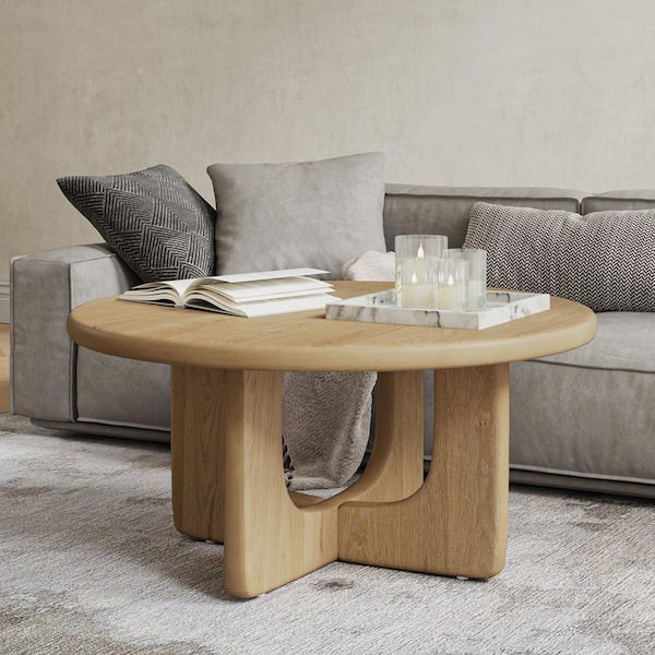 Peyton 36 in. Natural Round Wood Coffee Table with Solid Wood Legs