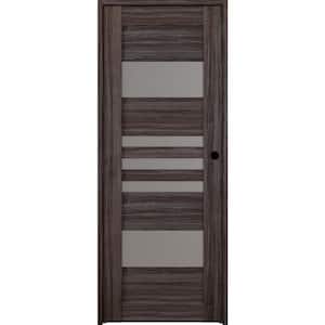 Leti 18 in. x 80 in. Left-Hand 5-Lite Frosted Glass Solid Core Gray Oak Wood Composite Single Prehung Interior Door