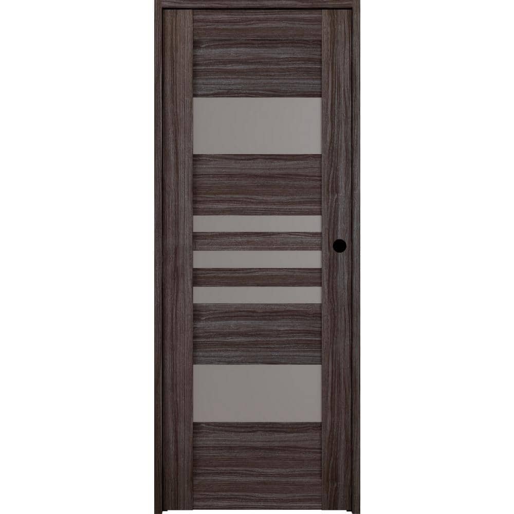 Belldinni Leti 32 in. x 80 in. Left-Hand 5-Lite Frosted Glass Solid Core Gray Oak Wood Composite Single Prehung Interior Door, Cold Brown/Gray Oak -  203818
