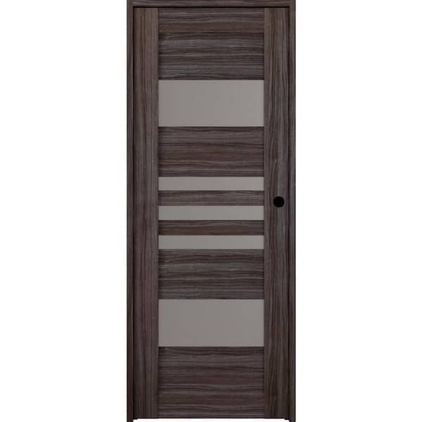 Belldinni Leti 32 in. x 80 in. Left-Hand 5-Lite Frosted Glass Solid Core Gray Oak Wood Composite Single Prehung Interior Door