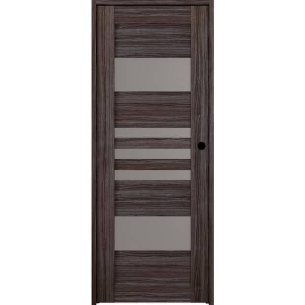 Belldinni Leti 24 in. x 80 in. Left-Hand 5-Lite Frosted Glass Solid Core Gray Oak Wood Composite Single Prehung Interior Door