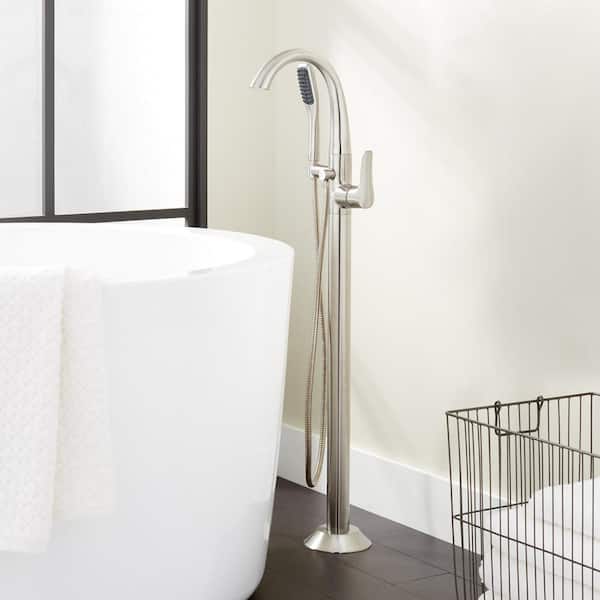 SIGNATURE HARDWARE Provincetown Single-Handle Freestanding Tub Faucet with Hand Shower in Brushed Nickel