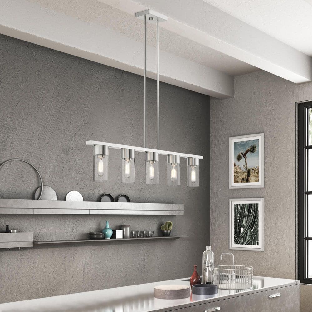 Carson Brushed Nickel 5-Light Linear Chandelier with Clear Glass