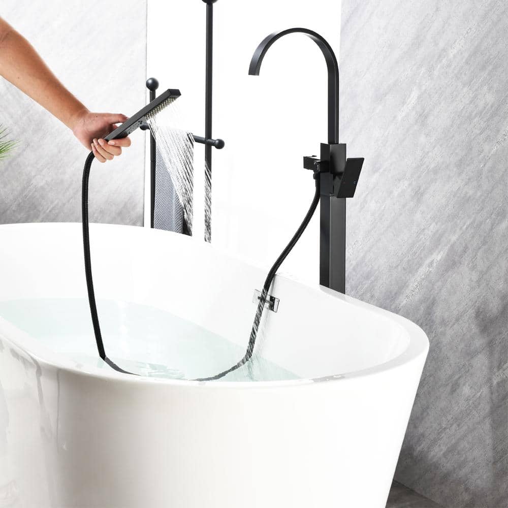 Matte Black Brass Floor-Mounted Freestanding Tub Filler