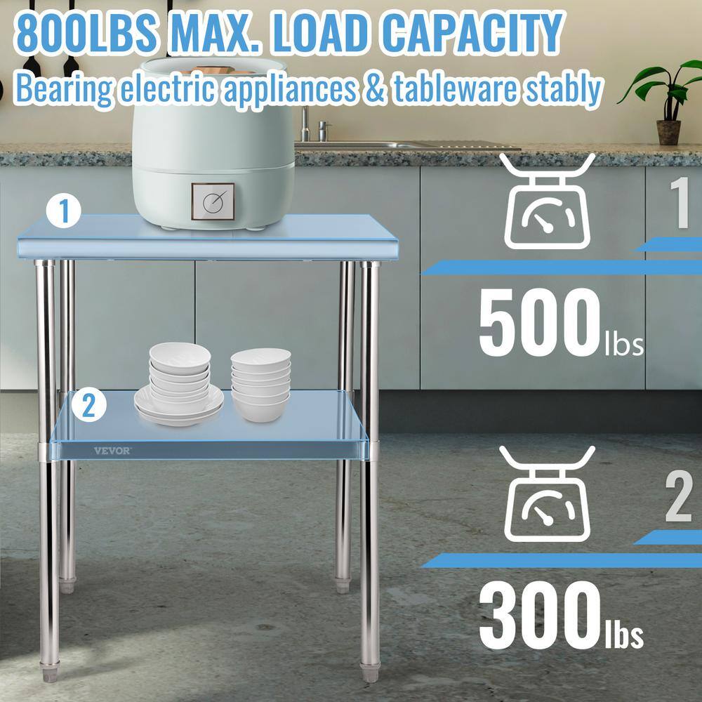 Heavy Duty Stainless Steel Kitchen Prep Table with Adjustable Undershelf