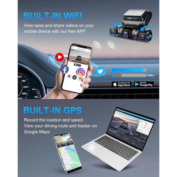 Dashcam Voiture 4K, Camera Voiture WiFi Avec Écran IPS 3