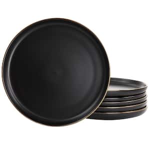 Paul 6 Piece Stoneware Dinner Plate Set in Matte Black with Gold Rim