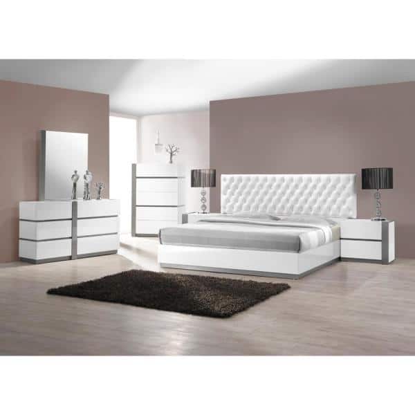White Gray Modern King Bedroom Set Seviek5, Master King Bedroom Sets