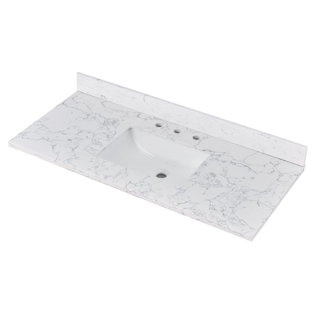 Carrara Elegance 48 in. W x 22 in. D Engineered Stone Rectangular Single Sink Bathroom Vanity Top in White price history on PriceWatchPro