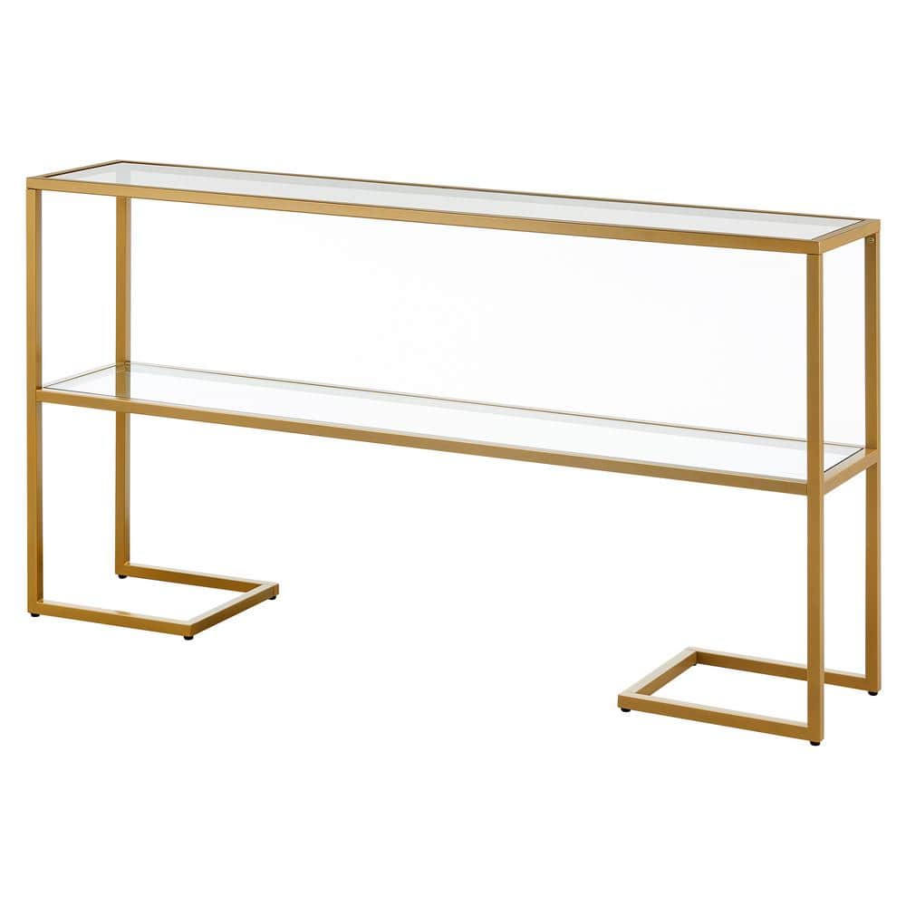 Elegant Gold 55" Metal & Glass Console Table with Storage Shelf