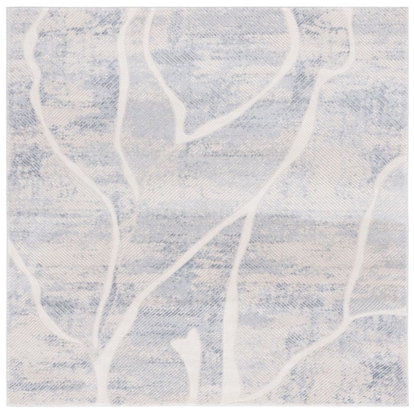 Prestige 7 ft. x 7 ft. Square Ivory/Blue Abstract Waves Area Rug