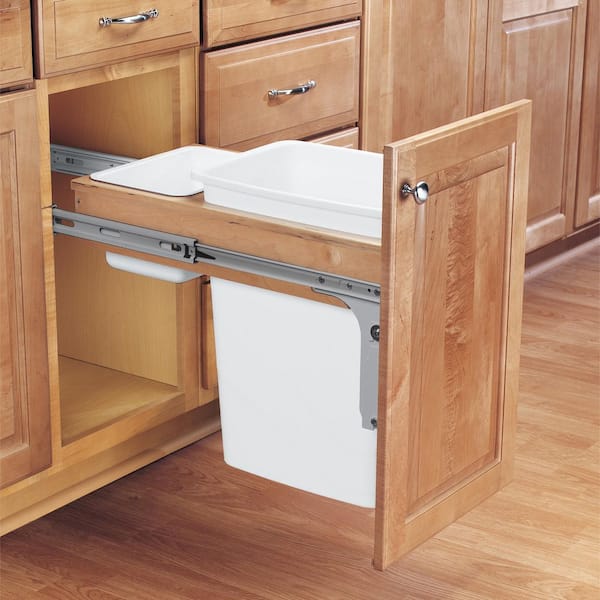 White Single Pull Out Top Mount Trash Can 35 Qt