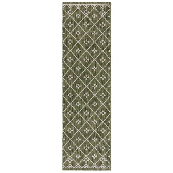 Courtyard Green/Gray 2 ft. x 8 ft. Diamond Lattice Indoor/Outdoor Runner Rug