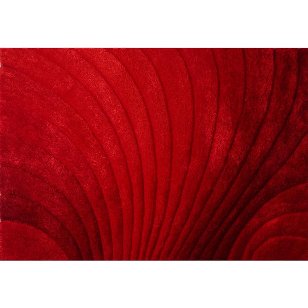 3D Shaggy Red Swirl 2 ft. x 3 ft. Polyester Area Rug