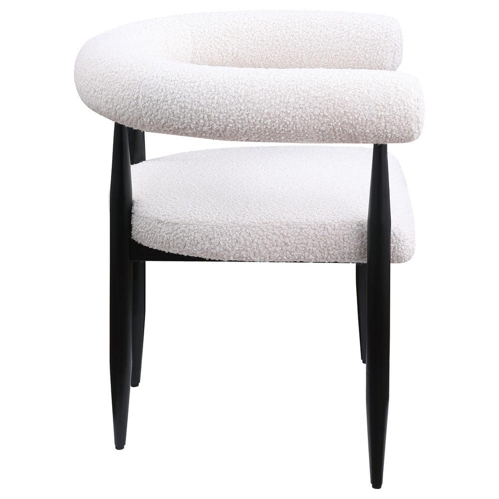 Cream Boucle Upholstered Metal Frame Arm Chair Set