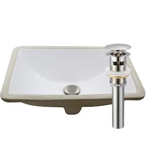 18.25 in. Rectangular Undermount Porcelain Bathroom Sink in White with Overflow Drain in Brushed Nickel