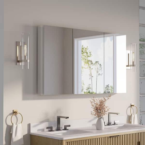 52 in. W x 30 in. H Rectangular Recess/Surface Mount Medicine Cabinet with Mirror, 3 Soft Close Door, Left or Right Open