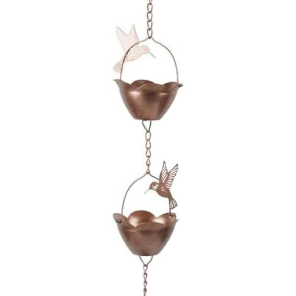 Decorative Rain Chain Bell 8-1/2 ft. Bird Copper Lily Design Weather Resistant Metal Outdoor Garden Porch