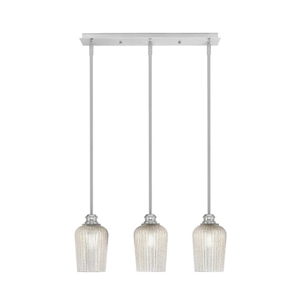 Unbranded Albany 60-Watt 3-Light Brushed Nickel Linear Pendant Light with Silver Textured Glass Shades and No Bulbs Included