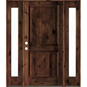 64 in. x 80 in. Rustic Knotty Alder Square Top Red Mahogany Stained Wood Right Hand Single Prehung Front Door
