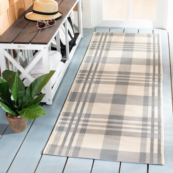 Courtyard Gray/Bone 2 ft. x 7 ft. Striped Indoor/Outdoor Patio  Runner Rug