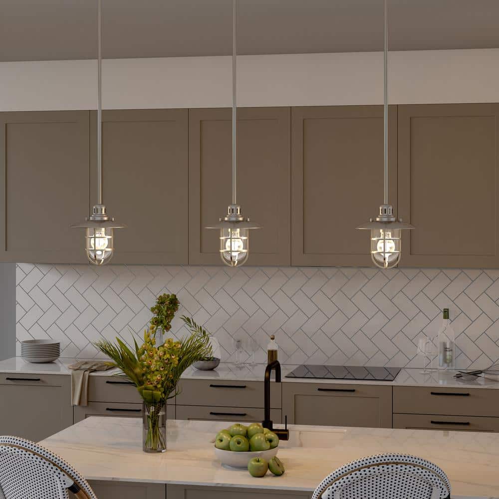 Coastal Brushed Nickel Globe Pendant Light with Glass Shade
