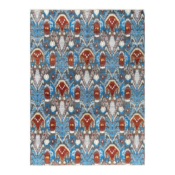 Chloe & Olivia Home Ikat 9 ft. x 12 ft. Rust Floral Wool Indoor Area ...