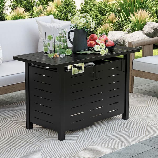 40 in. Outdoor Metal Rectangular Propane Gas Fire Pit Table with Glass Wind Guard and Water-Resistant Cover