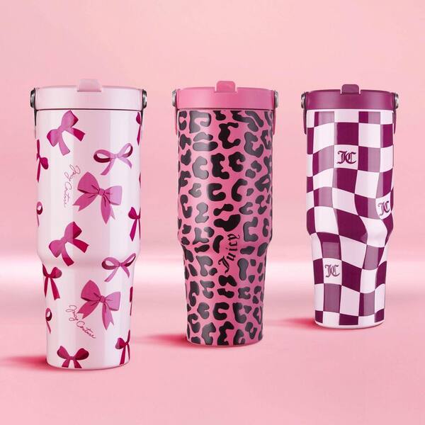 JUICY COUTURE Flip & Sip 30 oz. Pink Wavy Check Stainless Steel