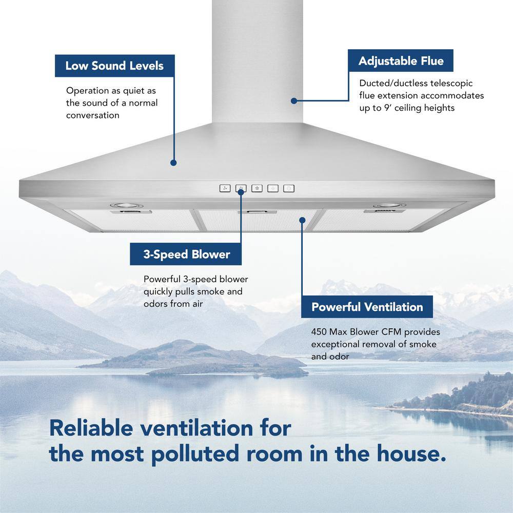 36-Inch Stainless Steel Convertible Wall-Mounted Range Hood