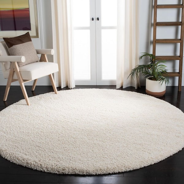 Milan Shag Ivory8 ft. x 8 ft. Solid Flokati Round Area Rug