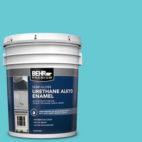 BEHR PREMIUM 5 gal. #P470-4 Paradise Sky Urethane Alkyd Semi-Gloss Enamel Interior/Exterior Paint
