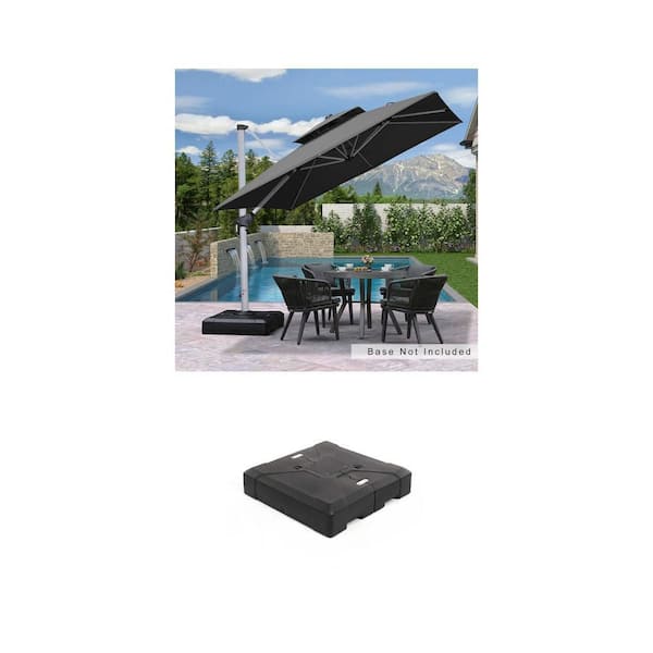 9 ft. Gray Aluminum Double-Top Cantilever Patio Umbrella and 220 lbs. Black Umbrella Base Combo