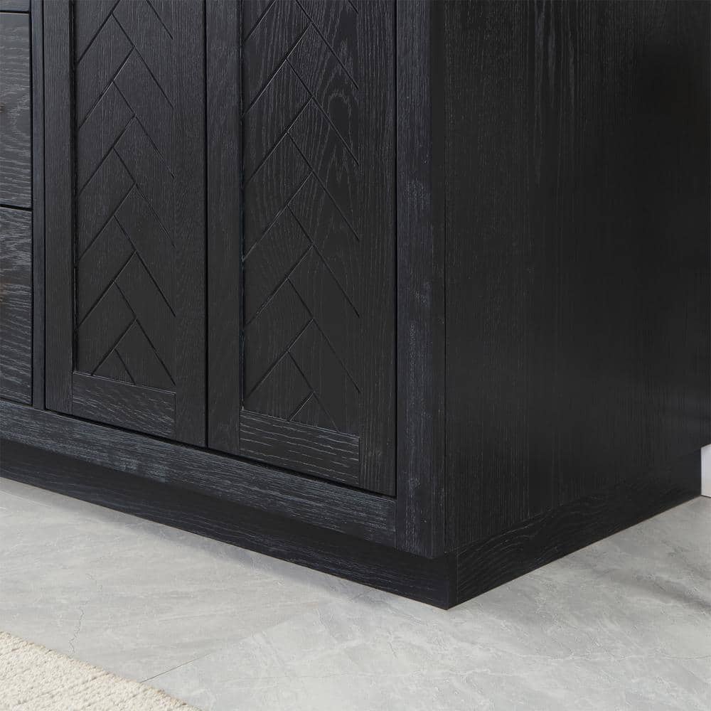 Gazsi 60" Black Oak Double Bathroom Vanity with White Stone Countertop