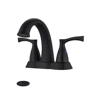 Grand 4 in. Centerset Double-Handle Bath Lavatory Vanity Faucet with Pop up Sink Drain in Matte Black