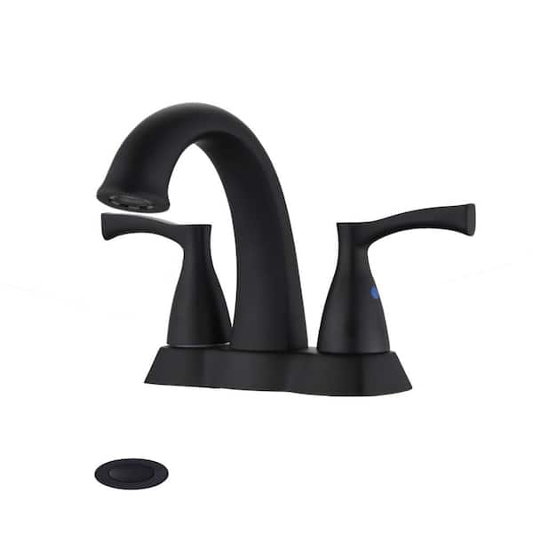 YASINU 4 in. Centerset Double Handle Bathroom Faucet with Drain Kit Included in Matte Black