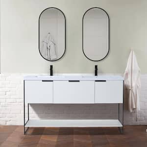18 in. W x 35 in. H Oval Aluminium Alloy Framed Wall Bathroom Vanity Mirror in Matte Black