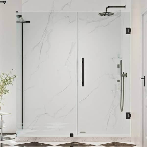 OVE Decors Tampa-Pro 61 1/8 in. W x 72 in. H Rectangular Pivot Frameless Corner Shower Enclosure in Black with Shelves