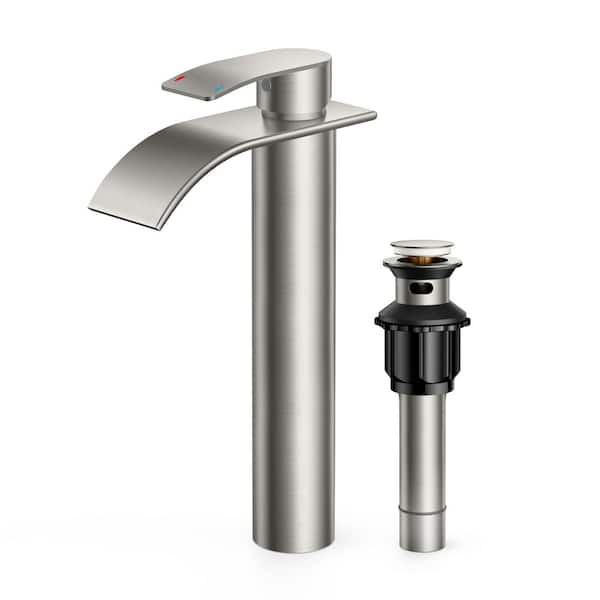 ANZA Single-Handle Single Hole Waterfall Bathroom Faucet with Pop-up Drain in Brushed Nickel