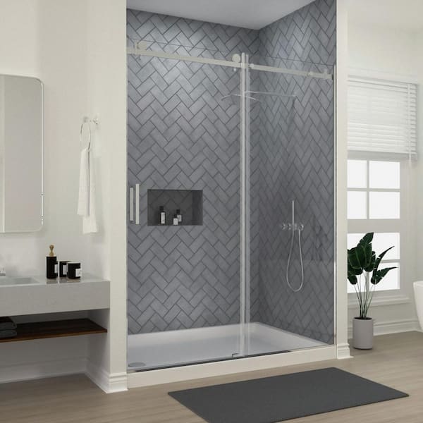 niveal Vista 60 in. W x 76 in. H Sliding Semi-Frameless Shower Door in Chrome Finish with Clear Glass