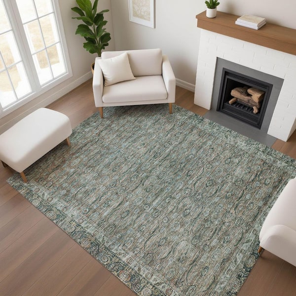 Mayfield Premium Machine Washable Abstract AMF1762 Teal 5 ft. x 7 ft. 6 in. Area Rug